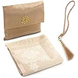 Muslimischer Gebetsteppich und Perlen mit eleganter Slub Stoff-Tasche | Janamaz | Sajjadah | Weiche islamischen Gebetsteppich