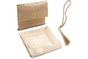 ihvan online Tapis de prière Musulman et Perles avec Un Sac élégant en Tissu Slub | Janamaz | Sajadah | Soft Islamic Prayer Tapis | Cadeaux islamiques | Tissu Taffetas, Or