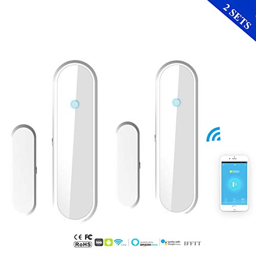 El detector de sensor de imán de puerta de ventana inteligente funciona con Alexa Google Home IFTTT para el sistema de alarma de seguridad antirrobo(con batería) (2 Packs)