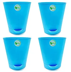 Oshi Greens Self Watering Pots|5.5 Inch Pots with High Drainage Deep Reservoir|Self Watering Planter for Indoor Plants(Pack of 4,Blue)