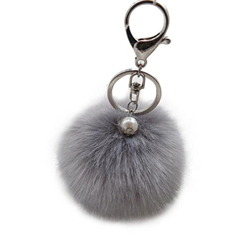 Preisvergleich Produktbild Oyedens Nette Weiche Kaninchenpelzkugel Keychain Beutel-PlüSch-Auto-SchlüSselanhäNger SchlüSselanhäNger (Grau)