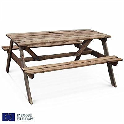 Alice's Garden - Table de pique nique en bois 150cm - PADANO - Table de jardin rectangulaire avec bancs en pin FSC, fabriquée en Europe