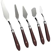Renovon Palet Bı&ccedil;ağı 5 Par&ccedil;a Paslanmaz &Ccedil;elik Spatula Seti, Kil Hamuru Pasta Krema Yağlıboya i&ccedil;in Ahşap Saplı S&uuml;sleme Şekil Ve