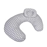Coussin d' Allaitement Maternité Bebe, avec un Appui-tête Détachable pour Bébé, Taie Coussin 100% Coton Amovible et Lavable (Star gray)