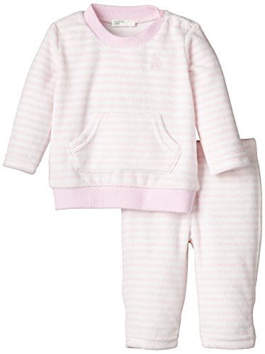 United Colors of Benetton Baby-Girls Stipe Velour Striped Tracksuit, Pale Pink, 6 to 9 months (Manufacturer Size: 68 cms)