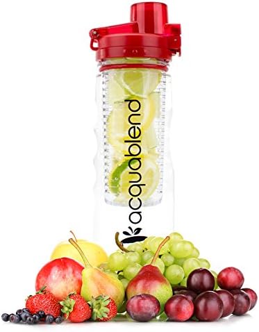 Premium Fruit Infuser Water Bottle By Acquablend, 750ml Flip Top Fruit Infused Bottle, Leak Proof, BPA Free, Ideal for Sports & Outdoors, Free Bonus Recipe Ebook Included (Red)