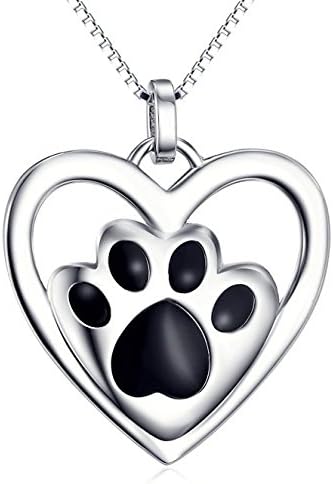 925 Sterling Silver Puppy Paw Pet Love Heart Pendant Necklace for Women, 18 inch Box Chain