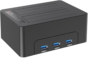 ISHEEP Aluminum USB 3.0 Dual-Bay Hard Drive Docking Station with Hub for 2.5/3.5 Inch SATA I/II/III HDD and SSD, Supports Offline Cloning. K3082H