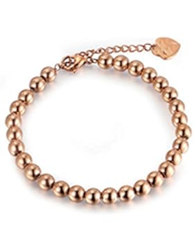 findout Damen 14K Roségold vergoldet Titan Stahl 4 mm Perlen Armbänder, für Frauen Mädchen (F1386)