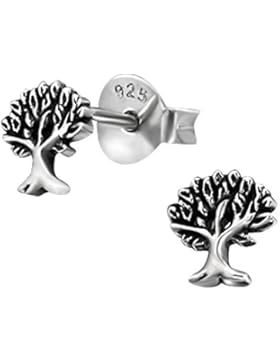 Laimons Damen-Ohrstecker Baum des Lebens oxidiert Sterling Silber 925