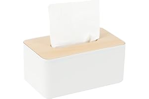 WOUMON Porta Fazzoletti con Coperchio in Legno, 21x13x9cm,Rettangolare,Scatola per Fazzoletti per Sala da Pranzo, Ufficio, Auto, Bagno (Bianco)