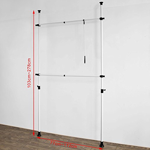 SoBuy® Teleskop Garderoben System mit 2 Stangen, Kleideraufbewahrungssystem, Regalsystem, FRG109 - 3