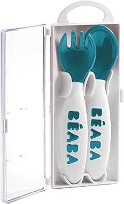 Béaba BÉABA Set de 2 Couverts Ergonomique 2ème Age, Bleu