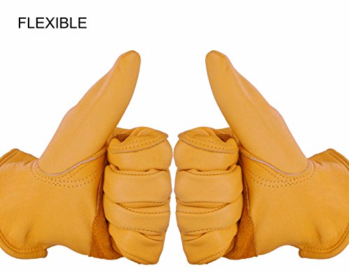 Rindslederarbeitshandschuhe, OZERO levantierteLederhandschuhe für Motorradfahren, Tauchen,Gartenarbeit–Passt perfekt–Guter Halt an der Handflächenpolsterung – Elastisches Handgelenk – 1 Paar (Medium) - 8