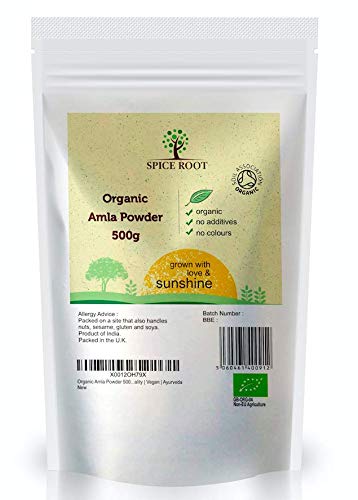 Organico Amla en Polvo 500g (Bio Amla Polvo, Indian Gooseberry) - Calidad Premium, Certificado Orgánico | Ayurveda | Vegano | Excelente Fuente de Vitamina C Natural