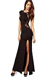 Paket umfassen:1 Kleid Sexy Damen Maxi Abendkleid Bodenlang Spitze Rücken Fishtail Rock mit Reißverschluss (S, Schwarz)