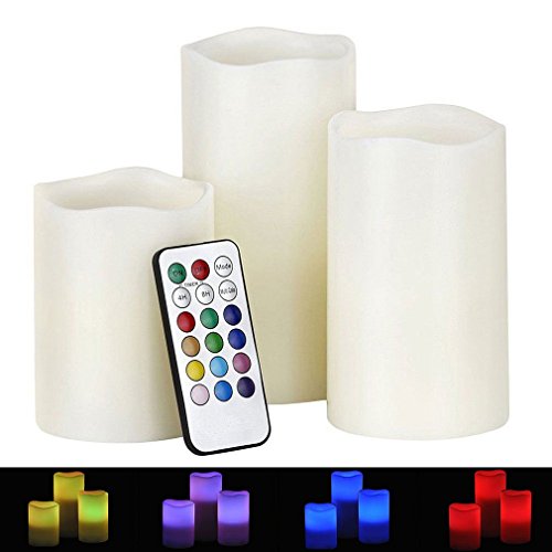 Noza Tec Real Wax Battery Operated Flameless Candles with Remote Control & Timer,Set of Three 4"/5"/6" Candles
