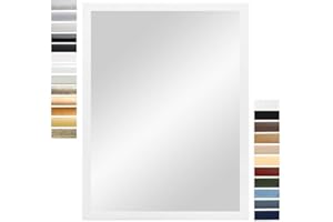 PrimeLuxe Specchio da parete 44 x 84 cm (dimensioni esterne), bianco opaco, colore e dimensioni a scelta, specchio per il bagno e il corridoio, con cornice in legno, prodotto in Germania