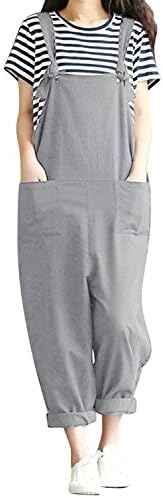 BBYES Women Summer Retro Overall Sleeveles Playsuit Jumpsuit Wide Leg Trousers Pants Gray XL