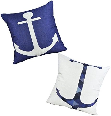 OSPI Set of 2 White&amp;Blue Background Color cushion covers 45cm x 45cm for Home Decoration or Pillow Case Cover with Classic Anchor Image