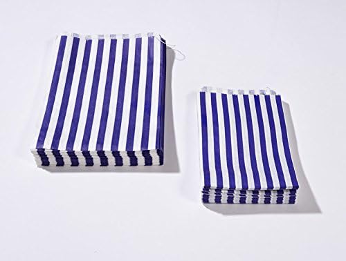 The Paper Bag Company Candy Stripped Paper Party Sweet Loot Bags 5x7" Inches x 100 Navy Blue, Pack of 100