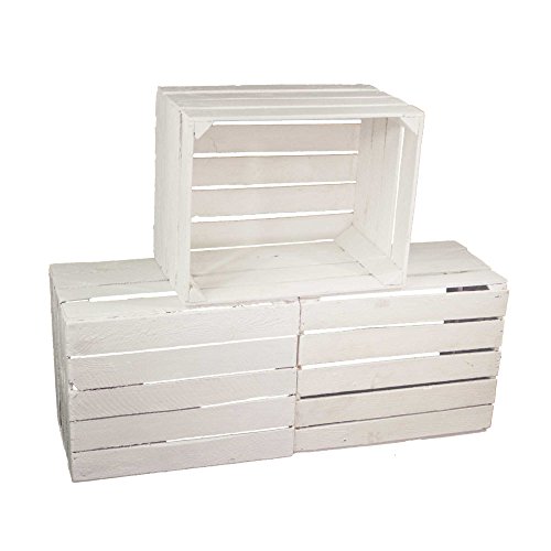Weiße Weinkiste, Obstkiste im Vintage Look zur Aufbewahrung oder Dekoration (Dreierset)