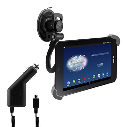 kwmobile Flexible KFZ Scheiben Halterung für Asus Memo Pad HD 7 - PKW Auto Halter mit Saugnapf in Schwarz + Ladegerät