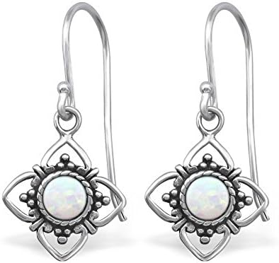JewellerybyZ Flower 925 Sterling Silver and Opal Hypoallergenic Earrings 12mm x 12mm (Nickel Free and Safe for Sensitive Ears) - Fire Snow