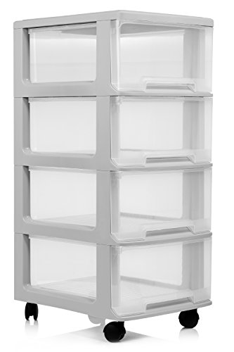 Bluespoon Rollwagen mit 4 Schüben | Gesamthöhe 58 cm | 4 Schubladen mit je 8 Liter | Schubladencontainer mit montierbaren Rollen | Endlos Stapelbarer Schubladenschrank mit Leichtlaufrollen grau - 4