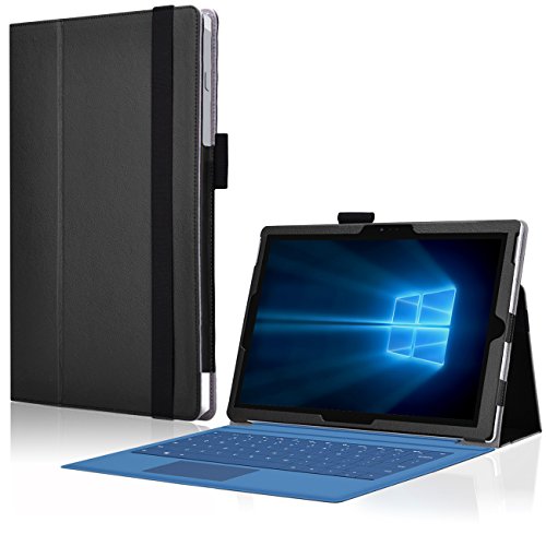 Tasche für Microsoft Surface 3 mit praktischer Stand Funktion aus robustem Kunstleder kombiniert Schutz und Design für Ihr Microsoft Surface 3 Hülle Cover Case Schwarz von UC Express®