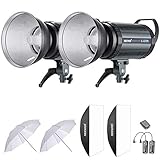 KIT INCLUYE: (2)S-400N 400W Flash Estroboscópico, (2)150W Lámpara de Modelado, (2)60x90 centimeters Rectangular Difusor,(2)Reflector, (2)84 centímetros Paraguas Blanco, (1)RT-16 Disprador Inalámbrico