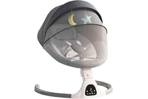 GLOKID Sdraietta Neonati Elettrica，Elettrica Altalena，2in1 Sdraietta dondolo per neonato da 0 fino a 15kg，Cintura di sicurezza a 5 punti，Elettrico per Neonati con telecomando e Bluetooth (YLYGREY)