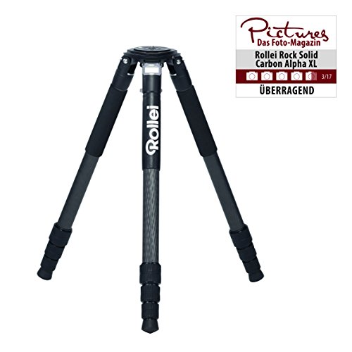 Rollei Rock Solid Alpha XL - Professional Outdoor Tripod 100% Carbon - max. Height 195 cm, max. Load capacity 60 kg, robust and powerful in sand and saltwater - Black