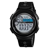 AchidistviQ-Sports Herren-Armbanduhr, rundes Zifferblatt, Datumsanzeige, Hintergrundbeleuchtung, elektronisch, digital, Schwarz