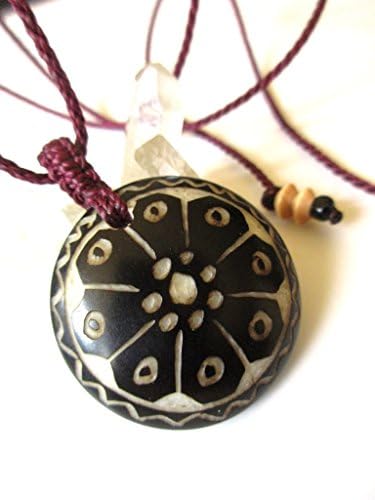 Handcarved Tagua Nut or "Vegetable Ivory" Tribal Precolombian/Ethnic Totem Purple Eggplant Pendant 30mmX30mm with Wood Beads Details Réf.PenTa02