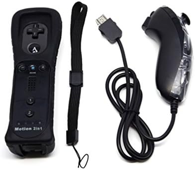 JALEX Nunchuk Controller + Built-in Motion Plus Remote for Nintendo Wii with Free Silicone Case and Wristlet (Black)