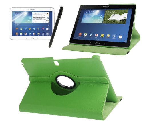 gada - 3in1 Set: Samsung Galaxy Note 10.1 P600 2014 Edition - 360° drehbare Leder-Imitat tasche mit praktischer Standfunktion inkl. kostenloser Displayfolie und Touch Pen grün