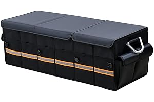 LLWQUANZSS YUOCT 90cm 100L XL Grande Organizador Maletero Coche Grande, Viaje Caja Almacenamiento Organizador Coche,Resistente,Plegable,Multicompartimento, Esenciales Para Coche Negro (XL 35.4 x 13.8 x 11.8in)