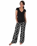 The Essential One - Maternity Nursing Pyjamas Floral - Black Cream - EOM135