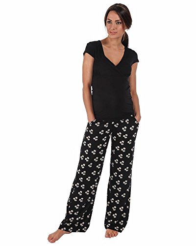 The Essential One - Maternity Nursing Pyjamas Floral - Black Cream - EOM135