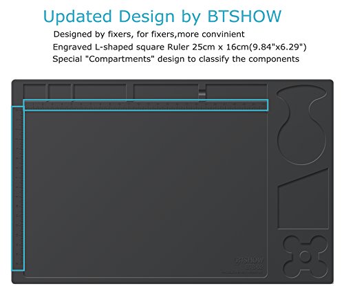 BTSHOW Silikon Lötunterlage/Lötmatte Hitzebeständige Projektmatte/Soldering Mat Tisch-Arbeitsmatte Hitzeschutzmatte, Schweißmatte, Schweißen Profi Silikon Reparaturmatte zum Hochtemperatur Lötstation, Lötkolben, Heissluftgebläse, Werkbank Reparatur Operator Station für Elektronikreparatur 33X21CM - 4