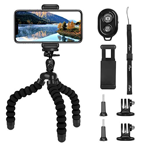 Trípode para Móvil, PEMOTech [5 en 1] Trípode Móvil Flexible, Estilo Octopus Trípode con Obturador Remoto y Adaptador de Smartphone, 2 Piezas Gopro Adaptador, para iPhone,Samsung,GoPro,Cámara Digital