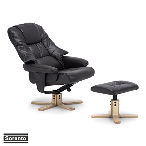 SORENTO LEATHER BROWN SWIVEL RECLINER ARMCHAIR CHAIR with FOOT STOOL