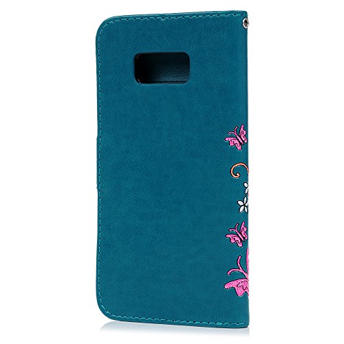 Lanveni Samsung Galaxy S8 Hülle, Handyhülle Galaxy S8 Flip Case Cover PU Lederhülle Schutzhülle Magnetverschluss Ledertasche mit Stander Function Brieftasche Card Slot Handy Tasche mit Bunte Schmetterling Cover Design (Blau)+ 1 x Stylus Pen + 1 x Staubdichte Stecker - 5