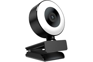 BESTYKS Webcam Full HD 1080P con micrófono, cámara USB Plug and Play, streaming con anillo luminoso para videoconferencia/zoom/curso en línea, cámara con luz, compatible con Windows, Mac