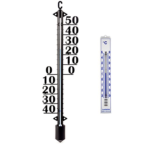 2 Stück Set mit 47 und 18 cm Außen - Garten - Haus - Wand Analog Kunststoff Thermometer schwarz und weiß . Gartenthermometer Deutsche Herstellung