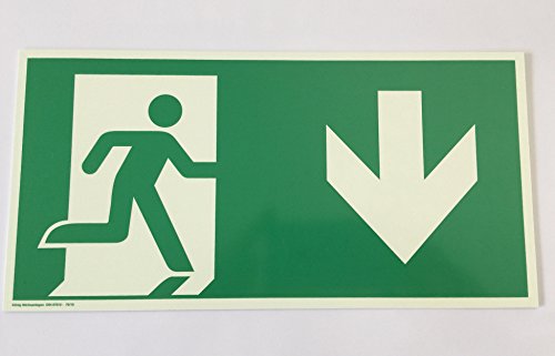 Schild Notausgang Pfeil nach unten langnachleuchtend 300x150mm PVC selbstklebend gemäß ASR A1.3 + DIN EN ISO 7010 + DIN 67510 (Fluchtwegschild Notausgang Rettungszeichen Rettungsweg Rettungsschild) - 2