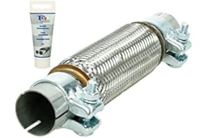 ECD Germany Tuyau Flexible Universel - Acier Inoxydable - Verrouillage Réparation D'échappement 45 x 200 mm et 2 Pinces Montage sans Soudure avec Pâte de Montage 60 g