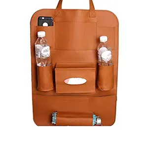 Firstwiz Pu Leather Car Auto Seat Back Multi Pocket Organizer, 57 X 43 cm, Brown
