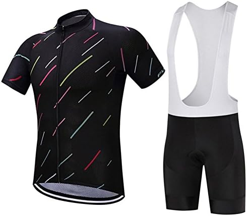 Cranese Cycling jersey Short Sleeves with Bib Shorts - Bike Padded Shorts Quick Dry Breathable Sweat-wicking Jersey Clothing Suits, 001, L